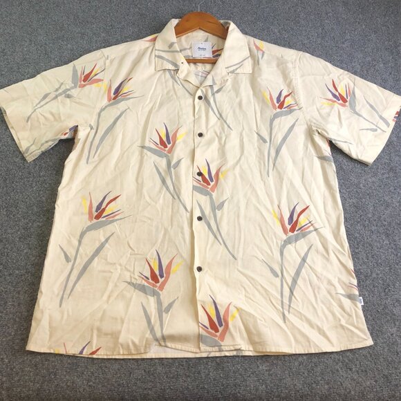 Katin Shirt Mens XL Tan Beige Short Sleeve Camp Loop Collar Hawaiian Comfort - Picture 3 of 10